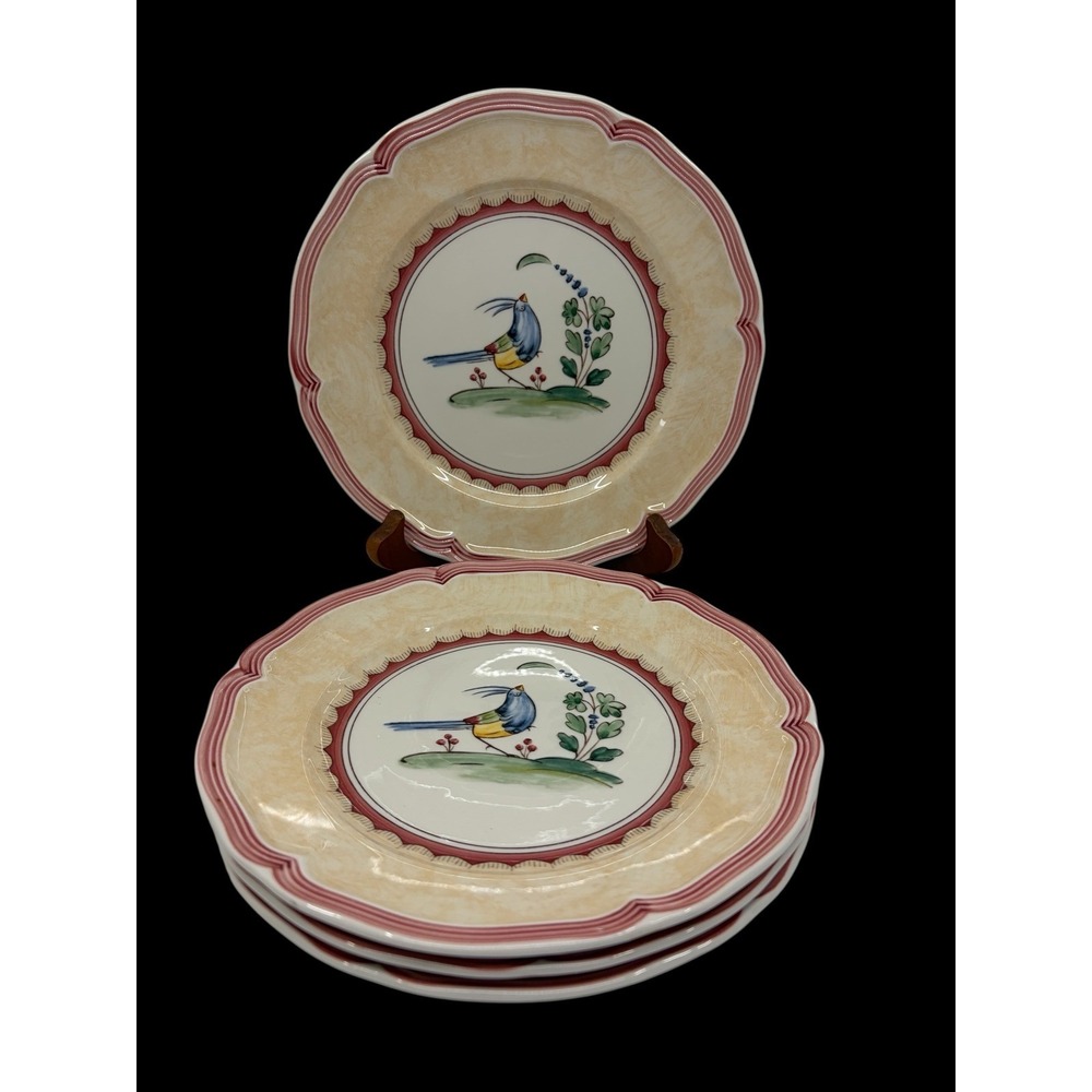 Villeroy & Boch Jardin D'Alsace Village Salad Plates Set of 4 Bird Scalloped Rim